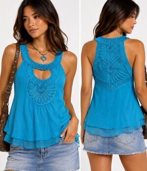 Y2K Indie Sleaze bebe Chiffon Silk Halter Top XS Teal Soutache Keyhole Blouse